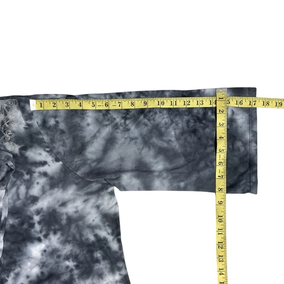 Company One Tie Dye Women Cotton Top 3/4 Sleeve Embroidery V Neck Blue Plus 2X - Picture 5 of 16